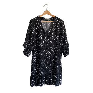 Anel Black and White Polka Dot Dress with Ruffle Sleeves